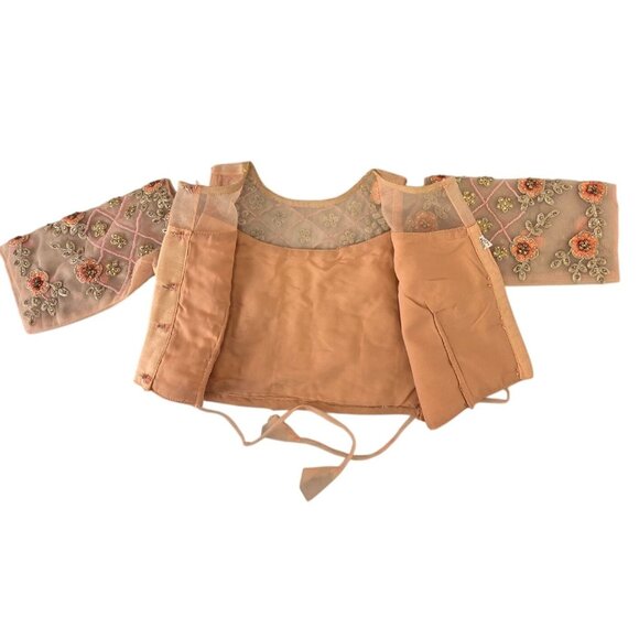 Girls Handmade Beaded Choli Top 45 cm / US 4-5 Peach/Flesh Embroider Mesh Ethnic - Picture 7 of 9